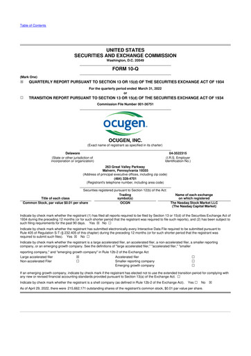 Thumbnail Ocugen 10-Q Quarterly Report FY2022 