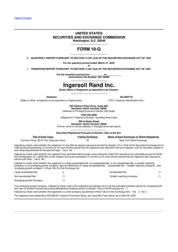 Thumbnail Ingersoll Rand 10-Q Quarterly Report FY2022 