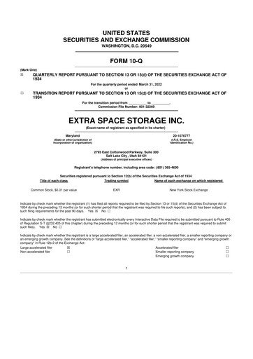 Miniature Extra Space Storage
 10-Q Rapport trimestriel 2022 