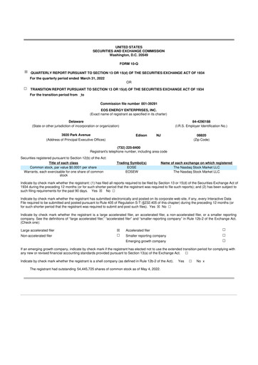 Thumbnail Eos Energy Enterprises 10-Q Quarterly Report FY2022 