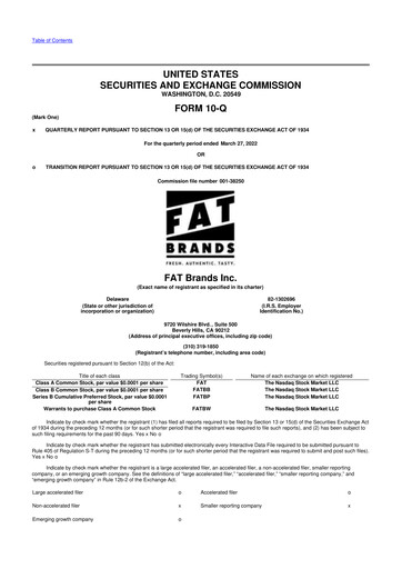 Miniature FAT Brands 10-Q Rapport trimestriel 2022 