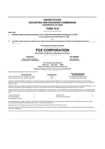 Thumbnail Fox Corporation 10-Q Quarterly Report FY2022 