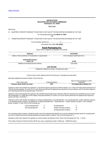 Thumbnail Karat Packaging 10-Q Quarterly Report FY2022 