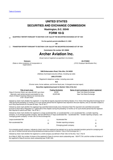 Thumbnail Archer Aviation 10-Q Quarterly Report FY2022 