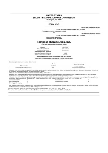 Thumbnail Tempest Therapeutics 10-Q Quarterly Report FY2022 