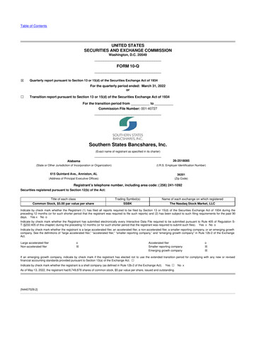 Thumbnail Southern States Bancshares 10-Q Quarterly Report FY2022 