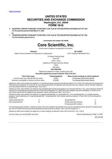 Vorschaubild Core Scientific 10-Q Quartalsbericht 2022 