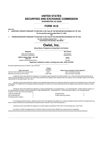 Thumbnail Owlet, Inc. 10-Q Quarterly Report FY2022 