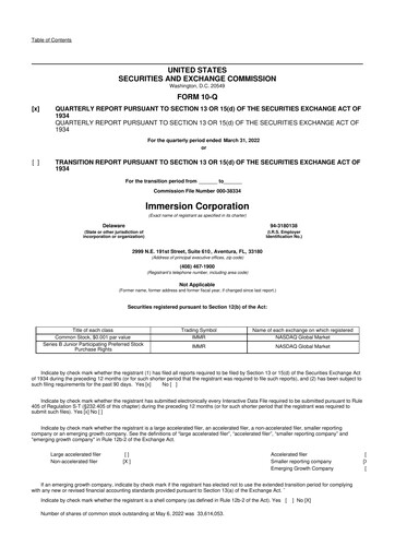 Miniature Immersion Corporation
 10-Q Rapport trimestriel 2022 