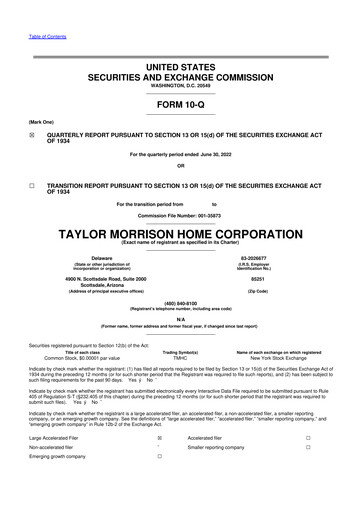 Thumbnail Taylor Morrison
 10-Q Quarterly Report FY2022 