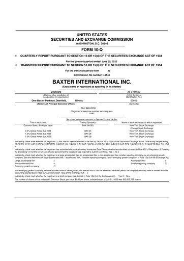 Miniature Baxter 10-Q Rapport trimestriel 2022 