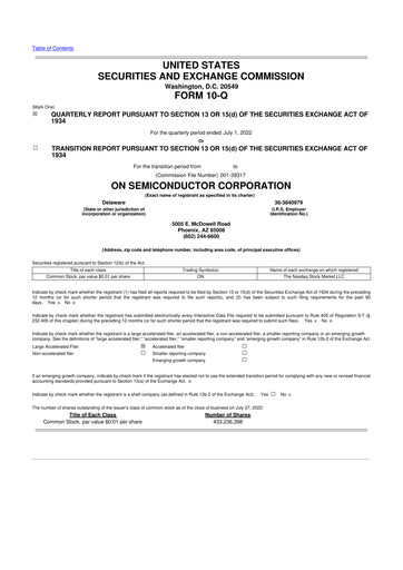 Thumbnail ON Semiconductor 10-Q Quarterly Report FY2022 