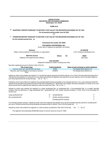 Thumbnail Eos Energy Enterprises 10-Q Quarterly Report FY2022 