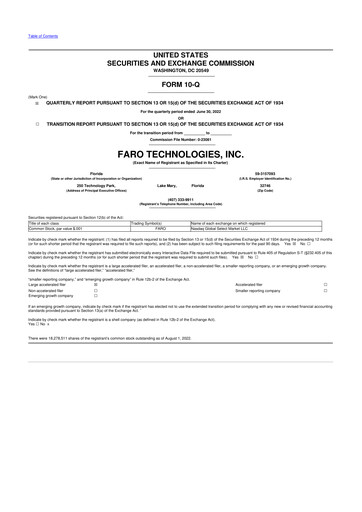 Miniature Faro Technologies
 10-Q Rapport trimestriel 2022 