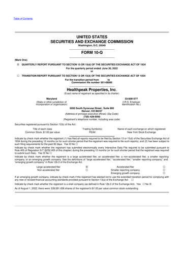 Thumbnail Healthpeak Properties
 10-Q Quarterly Report FY2022 