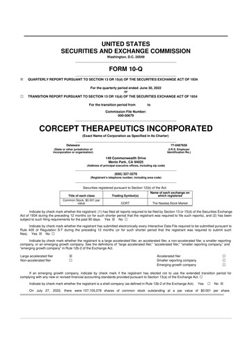Thumbnail Corcept Therapeutics
 10-Q Quarterly Report FY2022 