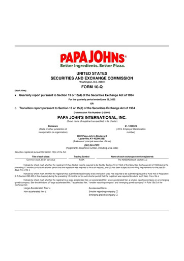 Thumbnail Papa John's Pizza
 10-Q Quarterly Report FY2022 