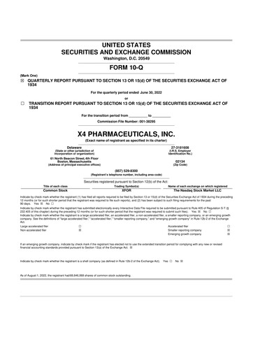 Thumbnail X4 Pharmaceuticals
 10-Q Quarterly Report FY2022 