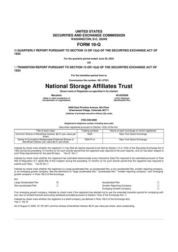 Miniature National Storage Affiliates Trust
 10-Q Rapport trimestriel 2022 