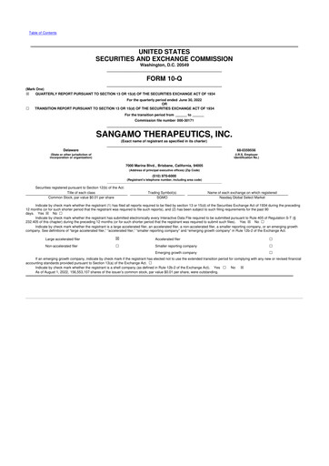 Thumbnail Sangamo Therapeutics
 10-Q Quarterly Report FY2022 