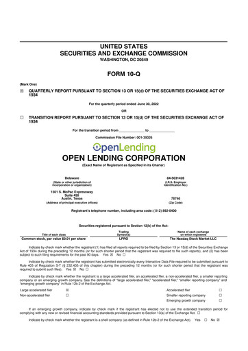 Miniature Open Lending 10-Q Rapport trimestriel 2022 