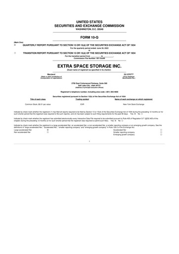 Miniature Extra Space Storage
 10-Q Rapport trimestriel 2022 