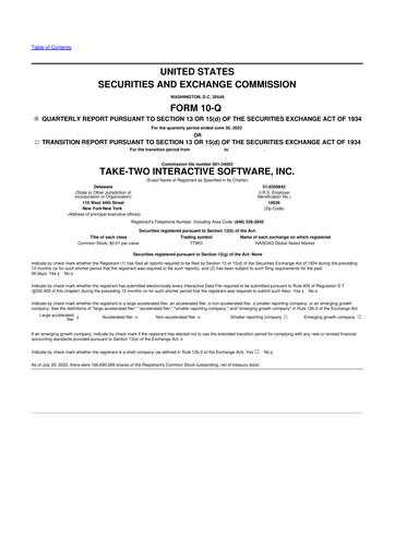 Miniature Take-Two Interactive
 10-Q Rapport trimestriel 2023 