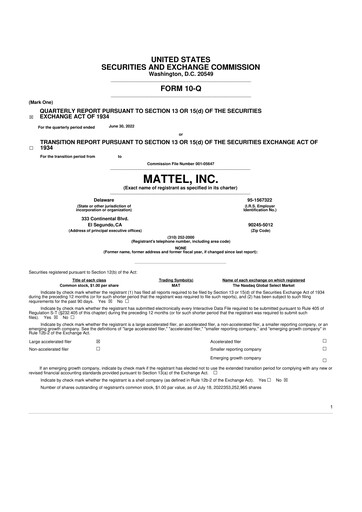 Thumbnail Mattel
 10-Q Quarterly Report FY2022 