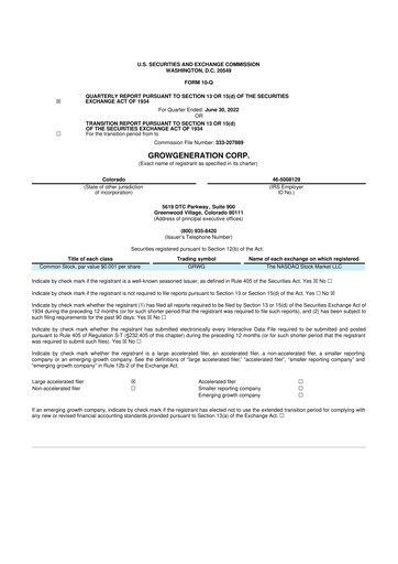 Thumbnail GrowGeneration
 10-Q Quarterly Report FY2022 