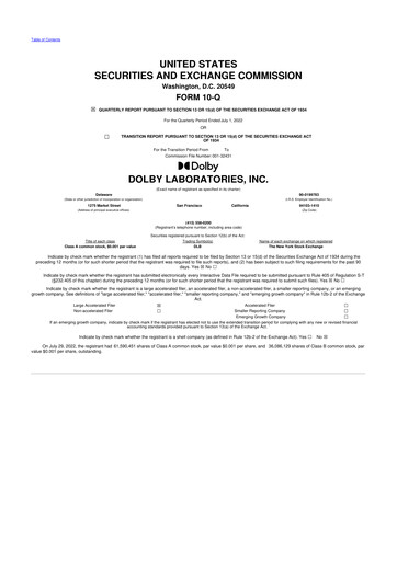 Thumbnail Dolby 10-Q Quarterly Report FY2022 