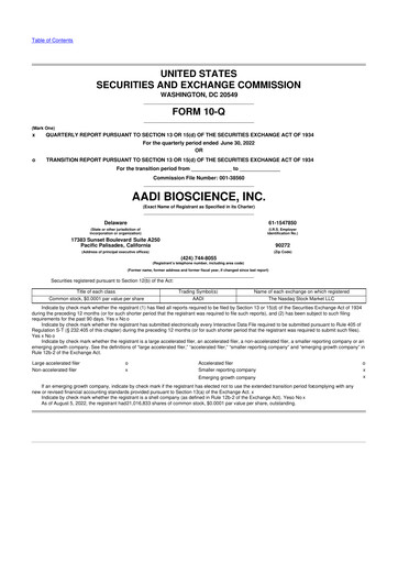 Thumbnail Aadi Bioscience 10-Q Quarterly Report FY2022 