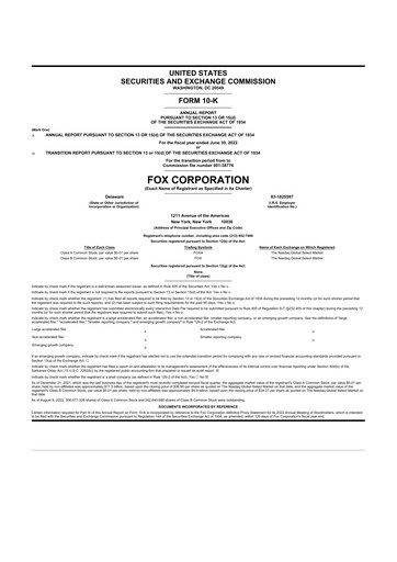 Thumbnail Fox Corporation 10-K Annual Report 2022