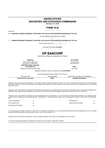 Miniature OP Bancorp (Open Bank) 10-Q Rapport trimestriel 2022 