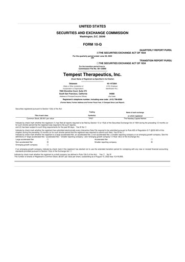 Thumbnail Tempest Therapeutics 10-Q Quarterly Report FY2022 