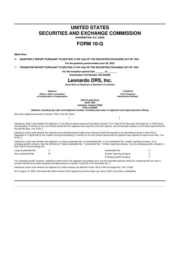 Miniature Leonardo DRS 10-Q Rapport trimestriel 2022 