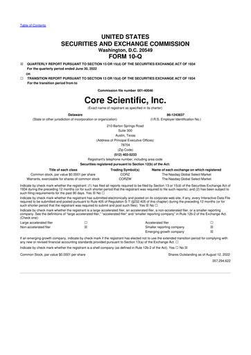 Vorschaubild Core Scientific 10-Q Quartalsbericht 2022 