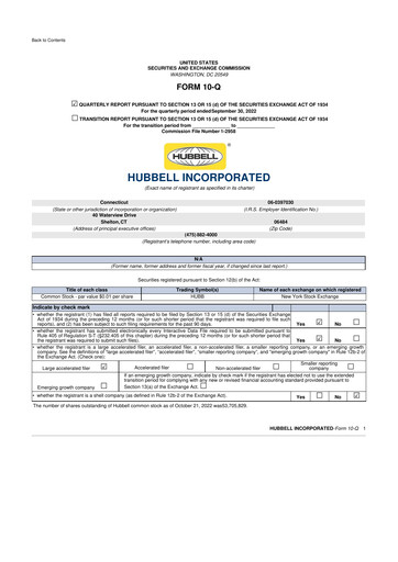 Thumbnail Hubbell 10-Q Quarterly Report FY2022 