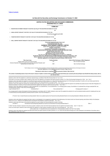 Vorschaubild Harmony Gold 20-F Jahresbericht 2022