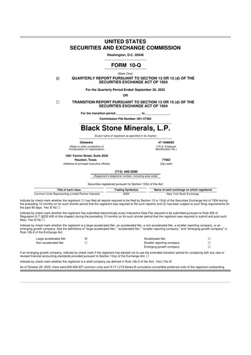 Thumbnail Black Stone Minerals
 10-Q Quarterly Report FY2022 