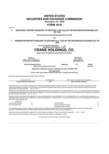 Thumbnail Crane NXT 10-Q Quarterly Report FY2022 