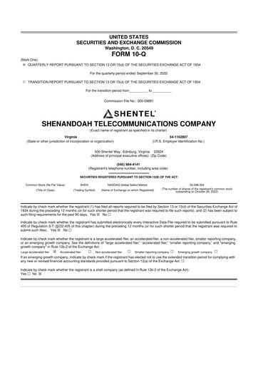 Thumbnail Shentel 10-Q Quarterly Report FY2022 