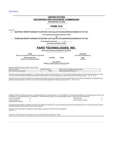 Miniature Faro Technologies
 10-Q Rapport trimestriel 2022 