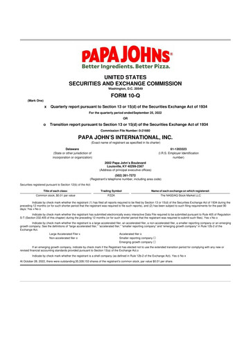 Thumbnail Papa John's Pizza
 10-Q Quarterly Report FY2022 