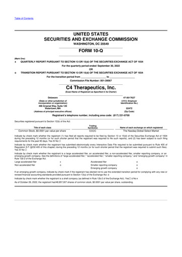 Thumbnail C4 Therapeutics 10-Q Quarterly Report FY2022 