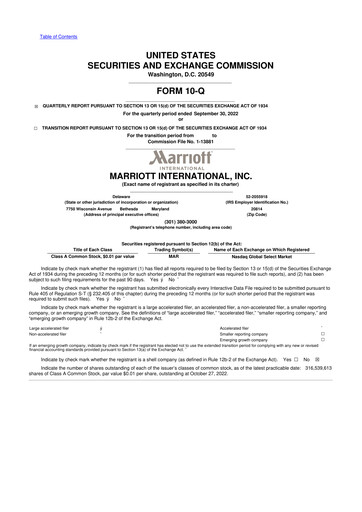 Vorschaubild Marriott International 10-Q Quartalsbericht 2022 