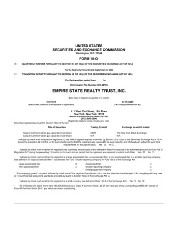 Thumbnail Empire State Realty Trust
 10-Q Quarterly Report FY2022 