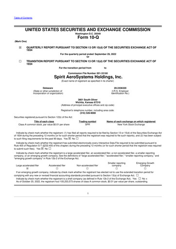 Miniature Spirit AeroSystems 10-Q Rapport trimestriel 2022 