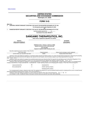 Thumbnail Sangamo Therapeutics
 10-Q Quarterly Report FY2022 