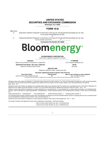 Miniature Bloom Energy
 10-Q Rapport trimestriel 2022 