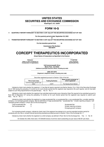 Thumbnail Corcept Therapeutics
 10-Q Quarterly Report FY2022 